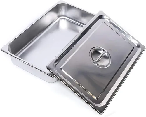 LOYALHEARTDY Paquete de 4 bandejas de mesa de 4 pulgadas de profundidad de tamaño completo, sartén de acero inoxidable para hotel con tapas, Bandeja