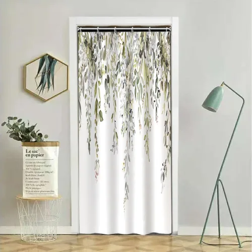 Miniatura 41 de Cortinas de ducha botánicas verdes de 36 x 72 pulgadas, hojas de eucalipto naturales de primavera para minimalismo moderno, decoración de baño, tela