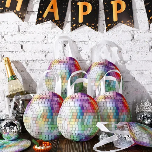 Miniatura 2 de Shihanee 24 piezas de bolsas de regalo de discoteca con bola de discoteca, bolsas de regalo no tejidas con asas, bolsas de caramelos retro