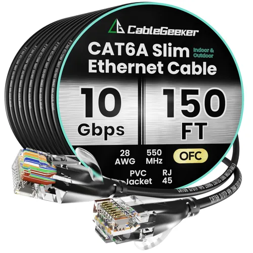 Miniatura 80 de Cable Ethernet Cat 6 de 100 pies, para interiores y exteriores, red de Internet de alta velocidad de 10 Gbps, cable de conexión Ethernet plano