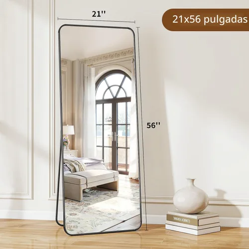 Miniatura 6 de BEAUTYPEAK - Espejo de cuerpo entero negro, espejo de piso de 56 x 21 pulgadas con esquinas redondeadas, espejo para colgar, apoyar contra la pared