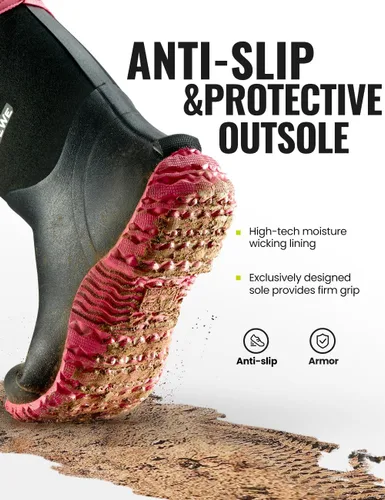Miniatura 5 de TIDEWE Botas de goma para mujer con vástago de acero, neopreno de 0.236 pulgadas (0.236 in), impermeables, aisladas, botas de lluvia a media