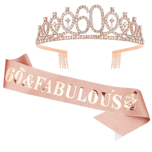 Miniatura 43 de Casoty Juego de diadema y tiara de 40 y fabuloso, oro rosa, para decoraciones de cumpleaños de 40 años, regalos para mujeres, decoraciones de fiesta
