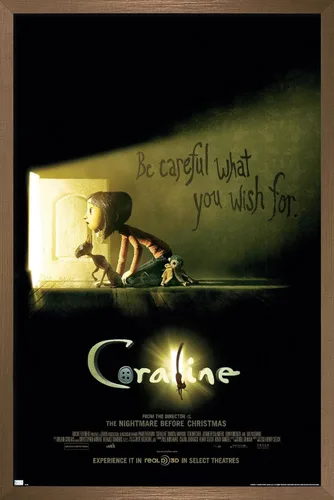 Trends International Coraline - Póster de pared de una hoja, 22.4 pulgadas de largo x 14.7 pulgadas de ancho, versión enmarcada en bronce Versión