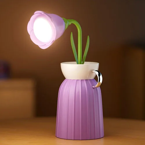 Miniatura 10 de Lámpara de escritorio de flores de rosas, atenuación infinita, temperatura tricromática, recargable, memoria de brillo, adornos decorativos