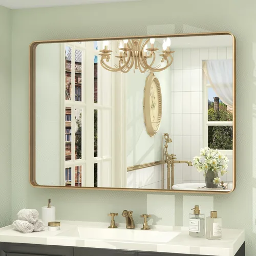 Miniatura 121 de Paquete de 2 espejos de baño con marco de metal negro de 22 x 30 pulgadas, espejo rectangular redondeado negro mate, antioxidante, se cuelga