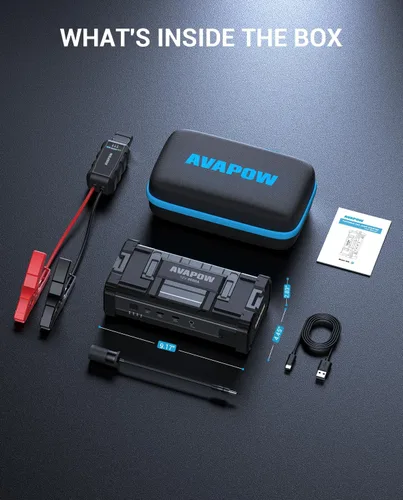 Miniatura 8 de Arrancador de 6000 A de AVAPOW (para todos los motores de gasolina o hasta 12 L de diésel) Arrancador de batería con carga rápida USB dual y salida