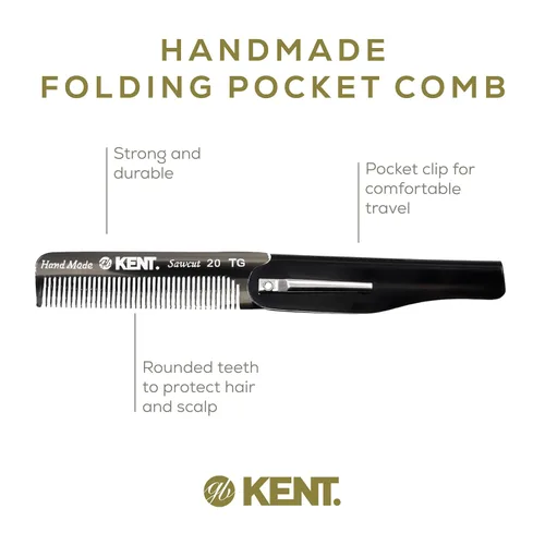 Miniatura 4 de Kent 20T - Peine de bolsillo plegable hecho a mano de grafito negro para hombres, peine de dientes finos para el cuidado diario del cabello, barba