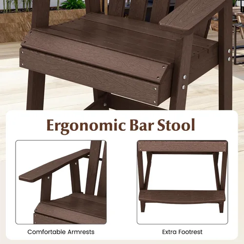 Miniatura 6 de Tangkula Taburete de bar para exteriores, silla Adirondack alta de polietileno de alta densidad con reposabrazos y reposapiés, resistente a la Marrón