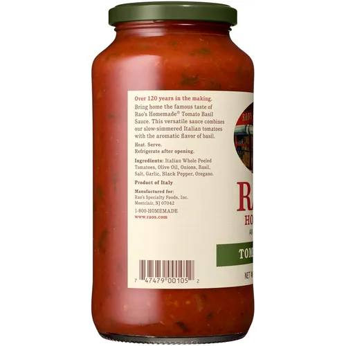 Miniatura 5 de Rao's Homemade Salsa de tomate, Tomate y Albahaca, 24 onzas, salsa versátil para pasta, bajo en carbohidratos, totalmente natural, calidad premium