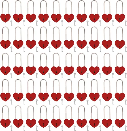 Miniatura 18 de Love Lock - Candado de corazón, 1.969 in, 3.5 pulgadas, pintura de goma, color rojo, con llave para valla, puente, amantes, boda, aniversario