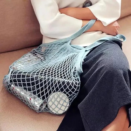 Miniatura 3 de Bolsa de red de malla con bolsa larga con asa de hombro estirable reutilizable para compras de comestibles, almacenamiento de juguetes de playa