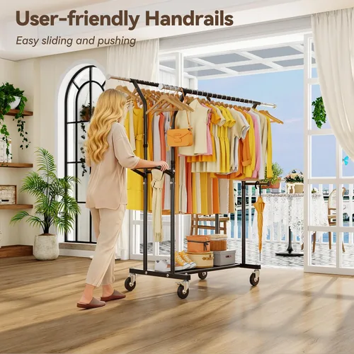 Miniatura 4 de Perchero de ropa resistente: 800LBS Perchero de ropa con ruedas para colgar abrigos, barras dobles, estantes de tela portátiles con ruedas Estante