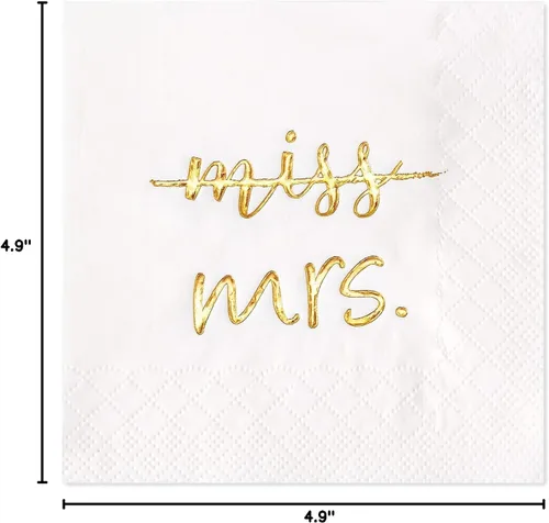 Miniatura 7 de Crisky Servilletas de cóctel de lámina dorada de Miss to Mrs para despedida de soltera, compromiso, despedida de soltera, suministros de mesa