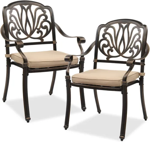 Miniatura 11 de VINGLI Juego de 2 sillas de patio de aluminio fundido para todo tipo de clima, sillas de comedor al aire libre, sillones de metal para piscina