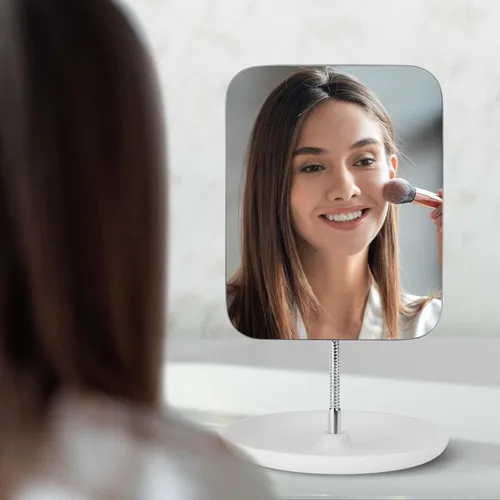Miniatura 5 de LFOYOU Espejo de tocador de mesa con soporte, espejo de maquillaje para escritorio, cuello de cisne flexible ajustable, rotación de 360°, plegable