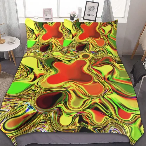 Miniatura 17 de Juego de 3 piezas de edredón neón que brilla en la oscuridad, funda de almohada de microfibra con cremallera para cama matrimonial, Queen