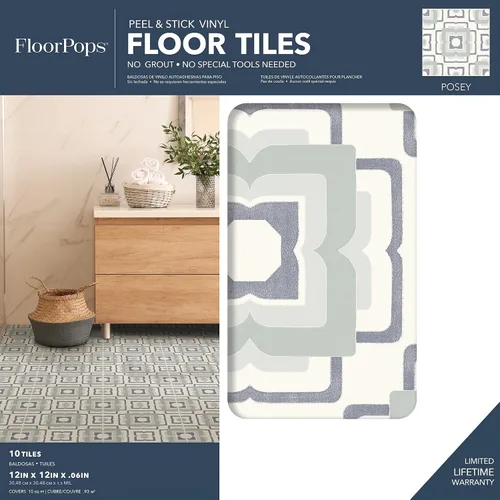 Miniatura 2 de FloorPops Azulejos de vinilo adhesivo Teal Posey de 30 cm por 30 cm (10 baldosas), (0.93 m²/cartón)