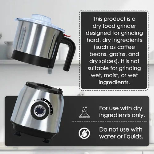Miniatura 7 de Molinillos eléctricos para especias y nueces, 3 cuchillas de acero inoxidable, 1 filtro, 1 cepillo, molinillo de 500 W para uso en seco de cocina
