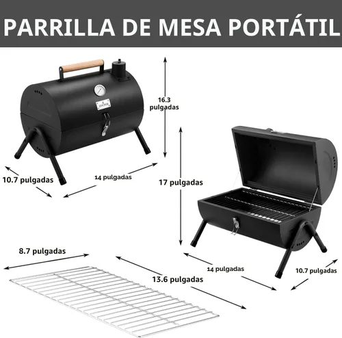 Miniatura 8 de DNKMOR NEGRO - Parrilla de carbón portátil, ahumador de barbacoa al aire libre, parrilla pequeña para cocinar al aire libre, patio trasero