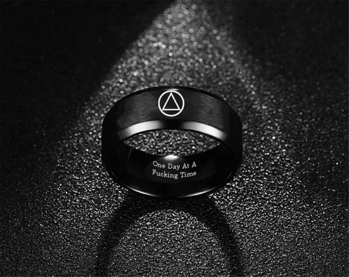 Miniatura 4 de One Day At A Time Sobriety Gifts - Anillo de acero inoxidable para mujeres y hombres, anillo de recuperación sobria, inspirador, alcohólicos