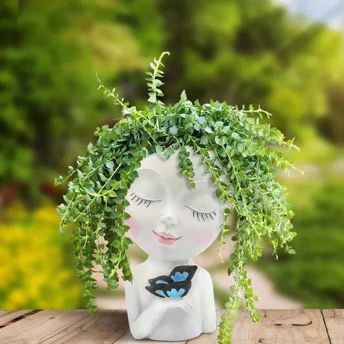 Miniatura 7 de WEWEOW - Maceta con Cara/Maceta de Flores para Plantas de Interior y Exterior, Resina, Maceta para Suculentas con Agujero de Drenaje, Linda Maceta
