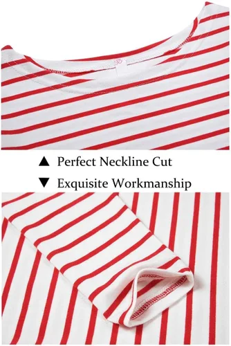 Miniatura 4 de LilyCoco Camisa de manga larga a rayas para mujer, cuello barco, camiseta de ajuste holgado Breton