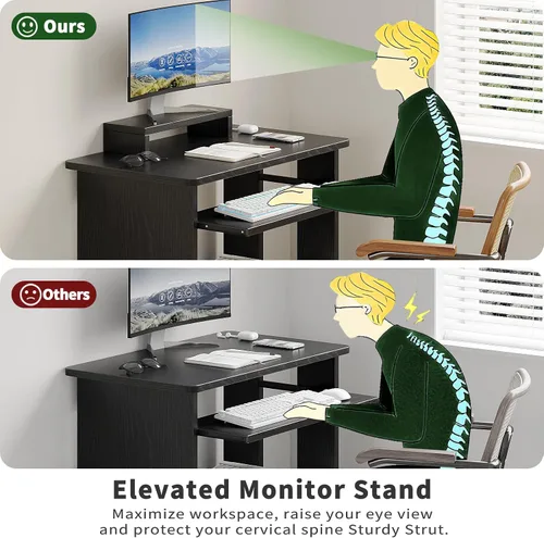 Miniatura 5 de ALISENED Escritorio pequeño de 76 cm para computadora con bandeja para teclado y soporte para monitor, escritorio de estudio y escritura