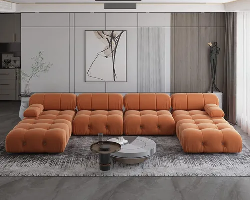 Miniatura 25 de JACH Sofá modular convertible de 104 pulgadas, sofás minimalistas de terciopelo de mediados de siglo, sofá ancho de 3 asientos moderno de lujo