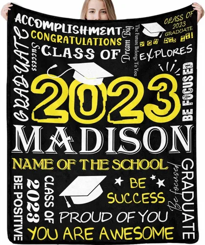 Miniatura 27 de Decoraciones de graduación 2023, manta de regalo para ella, él, felicitaciones 2023, azul oscuro, manta de graduado con nombre personalizado, No.11
