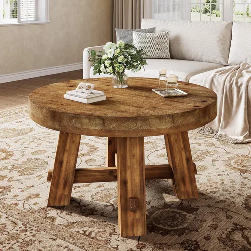 Miniatura 9 de Mesa auxiliar redonda de 31.5 pulgadas, mesa central de madera maciza con mesa gruesa para sala de estar, apartamento, espacio pequeño