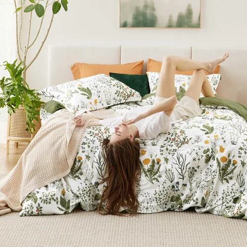 Miniatura 3 de Bedsure - Juego de funda de edredón para cama individual - Juego de funda de edredón reversible de flores de algodón 100 % con cierre de cremallera