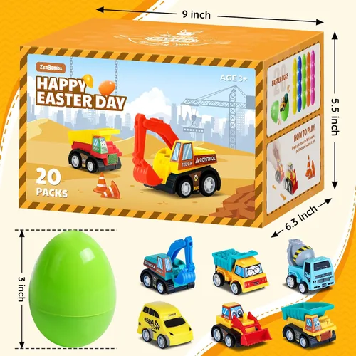 Miniatura 2 de ZenBombs Huevos de Pascua con autos en el interior – 12 huevos de Pascua precargados con autos de juguete de tracción – Relleno de cesta de Pascua