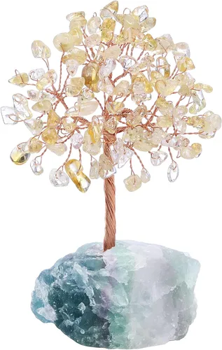 Miniatura 10 de Jovivi Árbol de cristal natural de 7 chakras, cristales curativos crudos, base de fluorita, árbol de dinero bonsái para el hogar, oficina