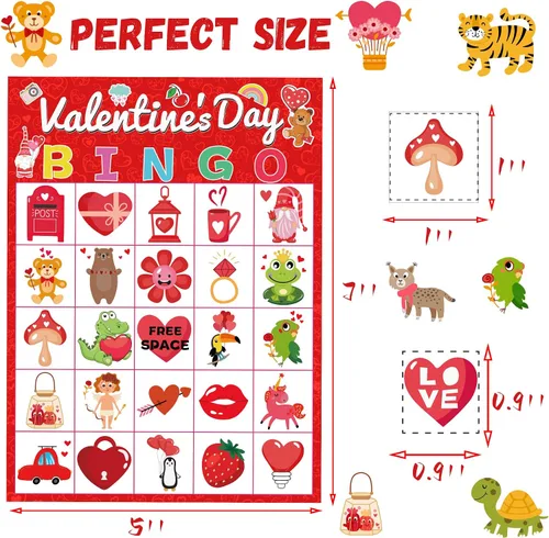 Miniatura 2 de WEIEN Bingo para el día de San Valentín para niños, adultos, 24 jugadores para grupos grandes de clase familia/escuela, fiesta, golosinas, aula