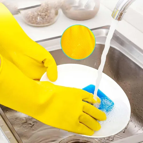 Miniatura 6 de 3 pares de guantes de goma para limpieza, reutilizables, antideslizantes, impermeables, para el hogar, baño, cocina