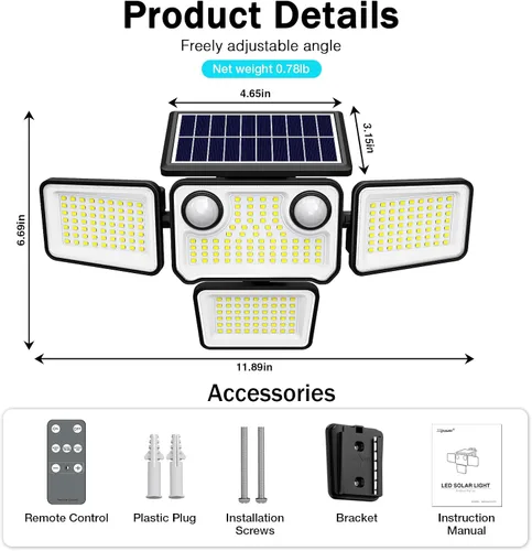 Miniatura 2 de Luces Solares para Exteriores Impermeables de 4500LM, 254 Luces LED Solares Reflectoras para Exteriores con 2 Sensores de Movimiento, Luz