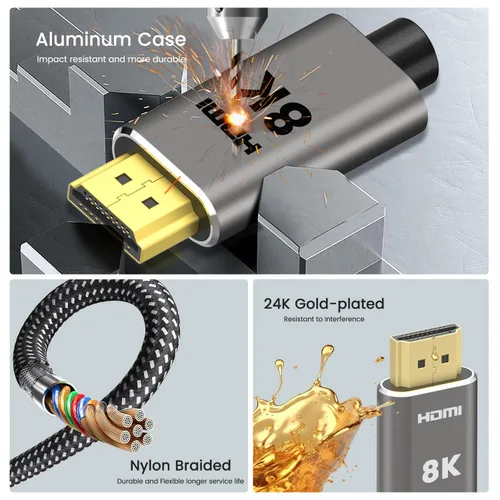 Miniatura 9 de Cable HDMI 2.1 de 8 K, 1 pie / 0.3 m, 48 Gbps, ultra alta velocidad, 4 K 240 Hz 165 Hz 144 Hz 120 Hz, 8 K 60 Hz, HDR10+, eARC, HDCP2.3 , cable