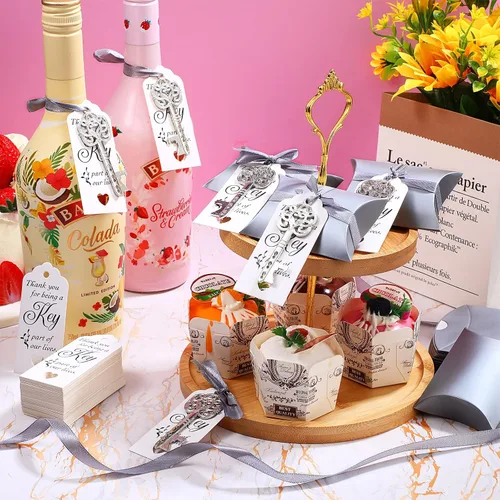 Miniatura 4 de CHENGU 100 juegos de abrebotellas con llave vintage, recuerdos de boda, regalo de recuerdo para invitados con tarjeta de agradecimiento, almohada
