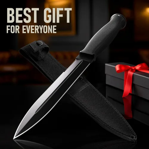 Miniatura 9 de Cuchillo táctico de supervivencia con funda, hoja fija de espiga completa de 6.5 pulgadas, borde dentado, cuchillo de caza con mango de goma 1.