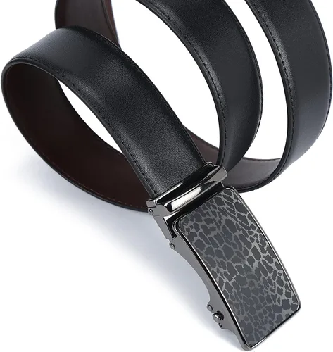 Miniatura 5 de iCuviy Cinturones de vestir de cuero genuino con trinquete deslizante para hombres, adecuados para el trabajo, negocios, cinturón de hebilla