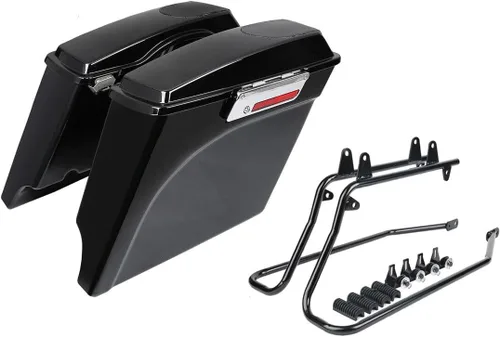 TCT-MOTORPARTS Alforjas estiradas de 5 pulgadas con tapas de altavoz de 5 x 7 pulgadas y kit de soporte de conversión para Harley Heritage Softail