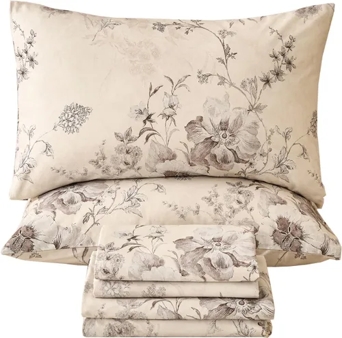 Miniatura 14 de Juego de sábanas de cama floral azul 100% algodón percal tamaño King, diseño vintage chic shabby, con patrón de peonía, ropa de cama suave y Monet