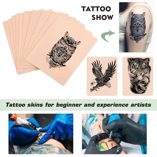 Miniatura 4 de Rayyl 20 piezas de piel para practicar tatuajes con kit de papel de transferencia - Incluye 5 piezas de piel falsa para practicar tatuajes y 15