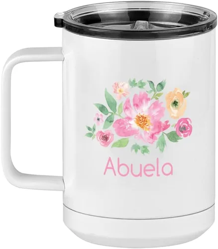 Miniatura 3 de Just So Posh Abuela Flowers - Vaso de café con asa y tapa deslizante, color blanco de 15 onzas, color camello polar, acero inoxidable, aislado al