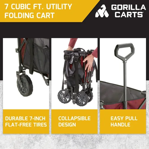 Miniatura 2 de Gorilla Carts Vagón utilitario colapsible plegable para exteriores, cama de gran tamaño de 7 pies cúbicos, capacidad de carga de 150 libras, rojo