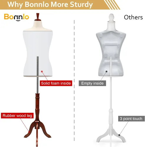 Miniatura 3 de Bonnlo Forma de Vestido Femenino Mejorada, Cuerpo de Maniquí Torso con Soporte de Madera de Caucho Ajustable para Exhibición de Vestidos y Joyas