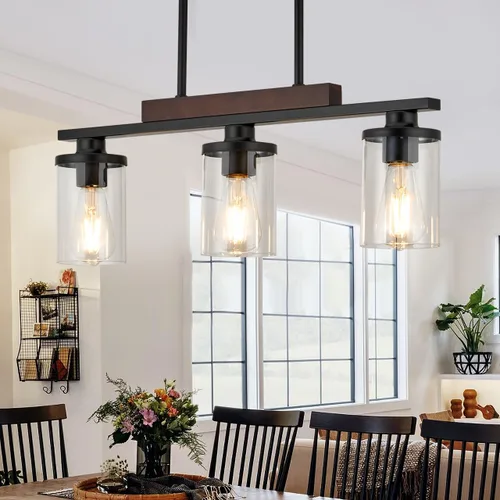 Miniatura 7 de Lámpara de Isla de Madera para Cocina/Restaurante, Accesorio de Comedor Estilo Granja de 3 Luces/Candelabro Sobre Mesa/Bar, Accesorios