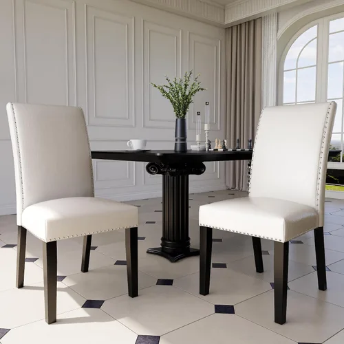 Miniatura 13 de Parsons CY-1122-BK - Juego de 2 sillas de comedor con ribete de cabezas de clavo, asiento tapizado lateral de piel sintética para cocina, patas