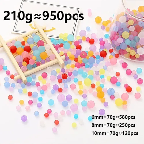 Miniatura 2 de 950 cuentas redondas acrílicas de colores, cuentas esmeriladas de colores mate, cuentas esmeriladas transparentes para hacer joyas, collares, Mate